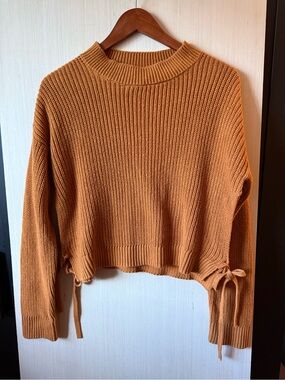 Women's Cropped Drawstring Hem Sweater - Burnt Orange